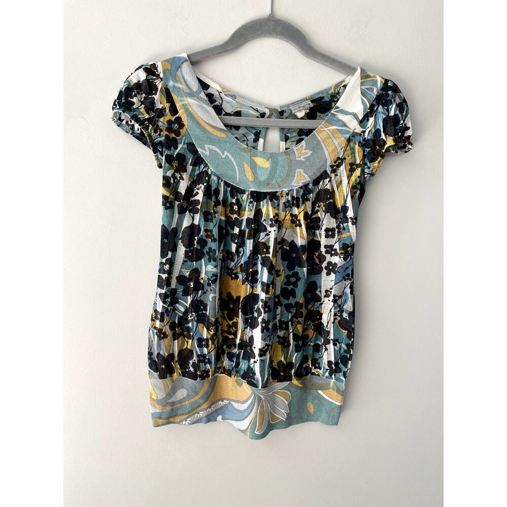 Y2K daytrip Multi-Colored Floral Print Cap-Sleeve Babydoll Style Top